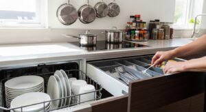 kitchen items stored near where they are used